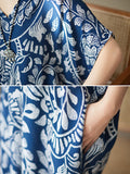 woloong Printed Short Sleeves Loose V-Neck Maxi Dresses