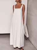 woloong Striped Sleeveless Loose Square-Neck Maxi Dresses