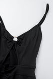 woloong - Black Sexy Sweet Daily Party Backless Solid Color Stringy Selvedge Spaghetti Strap Mini Dress Dresses