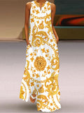 woloong Loose Sleeveless Flower Print Pockets V-Neck Maxi Dresses