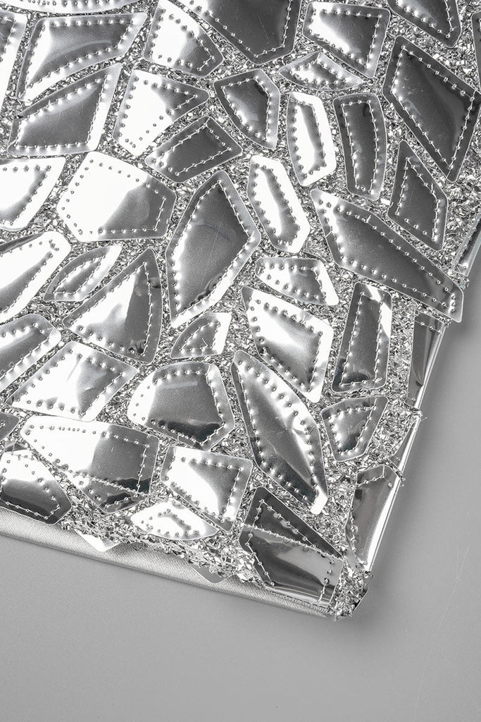 woloong - Silver Sexy Solid Hollowed Out Patchwork Strap Design Reflective O Neck One Step Skirt Dresses