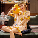 woloong Women Pajama Sets Summer Oversized Cotton Cute Short Sleeve Home Suits Korean Women's Homewear 2 Piece Set Sleepwear Pijama New