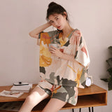 woloong Women Pajama Sets Summer Oversized Cotton Cute Short Sleeve Home Suits Korean Women's Homewear 2 Piece Set Sleepwear Pijama New