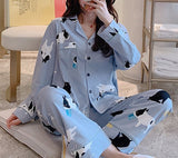 woloong Women's Pajamas Set Pijama Lingerie for Female Homewear Spring V-Neck Long Sleeves Trousers Suit Sleepwear Pyjamas Sets Viscose