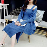 New High Quality Winter Women's Casual Long Sleeved Cardigan + Suspenders Sweater Vest Two Piece Runway Dresses Suit