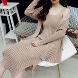 New High Quality Winter Women's Casual Long Sleeved Cardigan + Suspenders Sweater Vest Two Piece Runway Dresses Suit