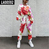 Fall Winter Tracksuits Women Two Piece Set Floral Print Sport Outfits Casual Sweatshirt+Pants Women Sweat Suit Lady Girls