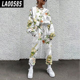 Fall Winter Tracksuits Women Two Piece Set Floral Print Sport Outfits Casual Sweatshirt+Pants Women Sweat Suit Lady Girls
