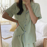 woloong Plaid Women's Pajamas Female Brief Lounge Set Woman 2 Pieces Sleepwear Suit Pijama Korean Short Sleeve Pyjamas Nightwear