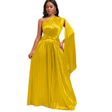Woloong Asymmetrical Folded Off-Shoulder Waist Cinched Dress