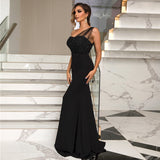 Woloong Solid Color Long Sleeveless Fitted Ball Gown Evening Dress