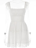 Autumn Lace Basic Mini Sexy Dress Women Spaghetti Strap Party Backless Slim Dresses Shirring Vestidos Elegant