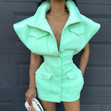 Woloong Sexy Party Club Bodycon Dresses For Women Autumn Solid Sleeveless Button Pockets Mixi Dress Female Streetwears Y2K