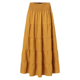 Woloong Autumn Elastic Waist Solid Holiday Skirt  Oversized Women Maxi Long Skirts Casual Ruffles Party Faldas Saia Loose Jupe