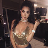 Fantoye Sexy Backless Nightclub Halter Women Camis Tops Gold Metal Chain Fashion Camis Tops Ladies Autumn Skinny Party Clubwear