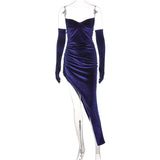 woloong Velvet Off Shoulder With Gloves Irregular Mini Dress Solid Fall Bodycon Evening Party Elegant Vestido