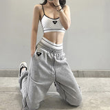 Woloong Aieru Drawstring Sweatpants Print Loose Casual Jogger Pants Women Fashion High Waist Comfort Athleisure Gym Running Harem Pant