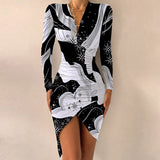 Elegant Dresses For Women V Neck Leopard Stitching Print Sexy Dress Women Autumn High Waist Slim Office Ladies Dress