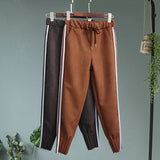 Casual Autumn Winter Women Pants Korean Elastic High Waist Pockets Suede Harem Pants Trousers Women Pantalon Femme