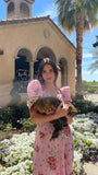 Retro Palace Pink Daisy Print Silk Party Dress Puff Sleeve Female Elegant Maxi Dresses Beach Women Square Collar Holiday Robe