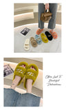 woloong  Women Fashion Metal Chain Warm Fluffy Slippers Cozy Faux Fur  Indoor Floor Outdoor Slides Flat Soft Furry Ladies Celebrities Fli