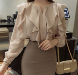 Woloong Female Fashion Korea Chic Tops Blusas Women Long Sleeve Elegant Basic Wear Office Lady Work Bow Tie Shirt Blouses