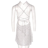 woloong  Beach Sundress Women Sling Straps Backless Cross Short Mini Dress Ruched Summer Sexy Little Flowers Printed Casual Vestidos