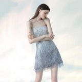 Evening Party Elegant Diamonds Tassel Dress Vestiso Spaghetti Strap A-Line Bodycon Mini Dress Women Summer Dresses