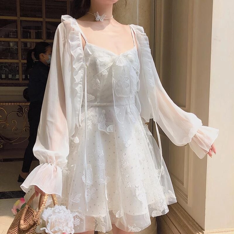 French Fairy Dress Women Elegant Sleeveless Chiffon Mini Dress Casual Floral Print Korean Kawaii Summer Dress Women