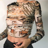Autumn stacked cut out Hole female tshirt Gothic street fashion graphic crop tops casual Basic tees woman Selling new