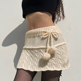 Woloong Knitted Low Waist Y2K Short Skirt Preppy Style Cute Girl Streetwear Aesthetic Fairycore Drawstring Womens Skirts