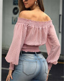 Woloong Hot Off Shoulder Autumn Chiffon Shirts Top Lady Women Long Sleeve Shirt Slim Casual Solid White Blouses