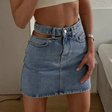 Woloong Y2K Women's Denim Skirt  Fashion High Waist Hollow Button Skirt Female Casual Pocket Slim A-line Skirts Aesthetic Clothes