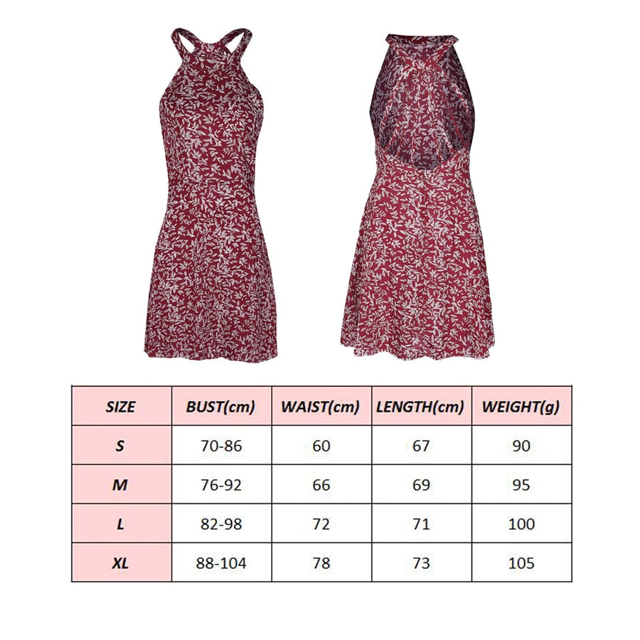 Aieru Womens Boho Beach Summer Holiday tumblr Sundress Halter Floral Mini Dress Ladies Slim Sleeveless vestido playa