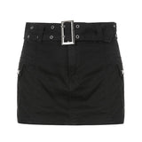 Punk Vintage Cargo Short Skirt With Belt Women Casual Grunge 2000s Mini Pencil Skirts Summer Harajuku Pockets Streetwear