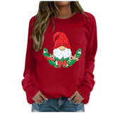 Woloong  Autumn T-shirt Women's Fashion Merry Christmas Gnome Print Long Sleeve Hooded Casual Pullover T Shirt Natal Poleras Mujer