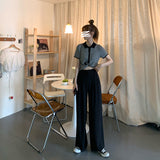 Summer Loose Casual Long Women Fashion Thin High Waist Pants Black Simple Wide-leg Pants Trousers Korean
