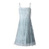 Evening Party Elegant Diamonds Tassel Dress Vestiso Spaghetti Strap A-Line Bodycon Mini Dress Women Summer Dresses