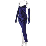 woloong Velvet Off Shoulder With Gloves Irregular Mini Dress Solid Fall Bodycon Evening Party Elegant Vestido