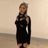 woloong Long Sleeve Hollow Out Sexy Mini Dress Summer Women Fashion Streetwear Outfits Y2K Chic Club Wear