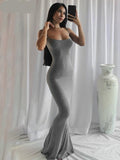 woloong  Satin Slip Sleeveless Backless Slim Sexy Maxi Dress Spring Women  Party Y2K Concise Bodycon Elegant  Clothing