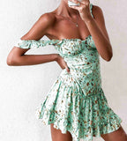 Boho Women Spaghetti Strap Floral Sundress Summer Sweet Lace Ruched Ruffles Tutu Mini Dress A-Line Lady Flowers Strapless Dress