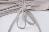 woloong Drawstring Bandage Sleeveless Backless Ruched Pleated Mini Dress Evening Party Sexy Slim Elegant Y2K Clothing