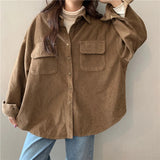 High quality corduroy jackets coats for women vintage khaki black beige thick shirt clothing female woolen spring tops outerwear