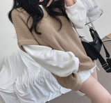 Woloong  Korean Fashion Casual Two Piece Set Women Elegant Loose Sweatshirt Tops + Knitted Vest Vintage Ensemble Femme 2 Piece Outfits