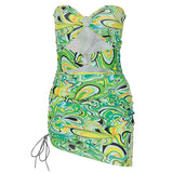 woloong Print Sleeveless Bodycon Halter Hollow Out Sexy Top Mini Dress Set Summer Women Fashion Streetwear Outfits Y2K