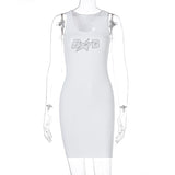 woloong Sleeveless Sequined Letter Print Sexy Mini Dress Summer Women Fashion Streetwear Outfits Y2K Party Clothing