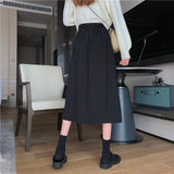 Skirts Women Black High-waist Side-split Midi Skirt Ladies Stretchy Body-con A-line Vintage Elegant All-match Simple Fashion New