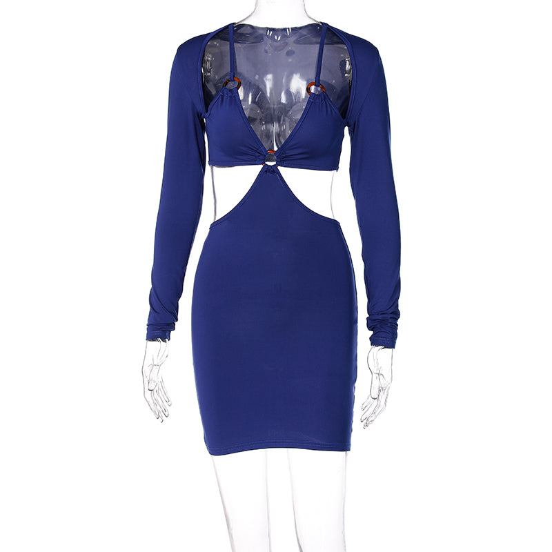 woloong Autumn Winter Women Hollow Out Patchwork Long Sleeve Midi Dress Revealing Neck Bodycon Sexy Casual Streetwear Y2K