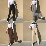 Woloong Women Fashion Split Flare Pants Solid Color Slim Fit Legging Sweatpants Casual Elastic High Waist Bell-Bottoms Trousers